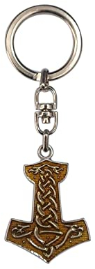 Thor Hammer Schlüsselanhänger VIKINGS Versilbertes Metall. Keltisches Wikinger Mjöllnir Amulett für Stärke und Schutz. Fantasy, Cosplay Fan Geschenke. Handgefertigtes Anhänger bernstein H 4,5 cm