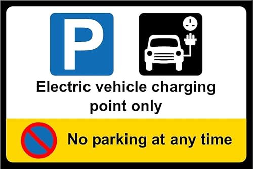 EV Electric vehicle charging point no parking at any time safety sign - 1mm flexible Plastic sign (300mm x 200mm)
