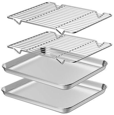 UGCER Hoja para Hornear de Acero Inoxidable, tostadora, Galleta con Rejilla para Enfriar, Rejilla Superior para Parrilla, Bandeja para Barbacoa para cocinar/Hornear/Enfriar,45cm*35cm