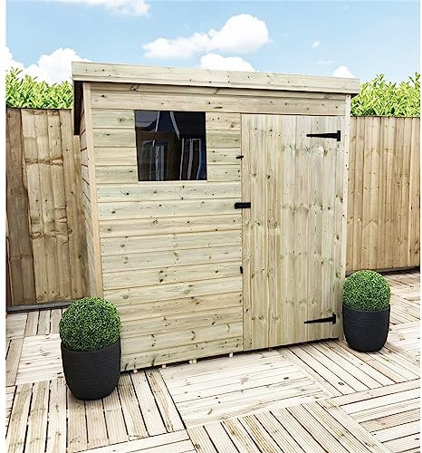 7 x 3 Garden Shed Pressure Treated T&G PENT Wooden Garden Shed - 1 Window + Single Door (7' x 3' / 7ft x 3ft) (7x3)