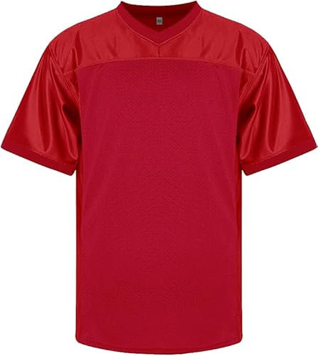 RE-HUO Blank Football Jersey Mesh Praxis Athletic T-Shirt Plain Hip Hop Sport Jersey, Rot/Ausflug, einfarbig (Getaway Solids), L