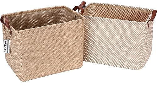 Sea Team 2 Pack Jute and Cotton Linen Large Storage Basket Cute Square Box for Toiletry Toy Sundry Item 28.7 Liters Desk Gadget Organizer (Style A)