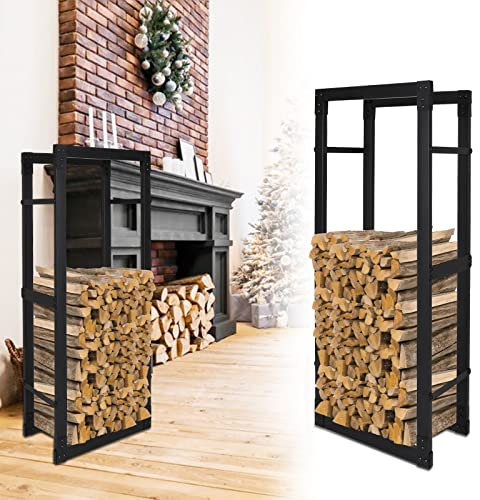 Joparri Kaminholzregal, Brennholzregal Aus Schwarzem Metall, Holzscheite Stapelhilfe für Innen, Feuerholzregal Kaminholzständer Kaminholzhalter, Größe:25x60x150 cm (DxWxH)