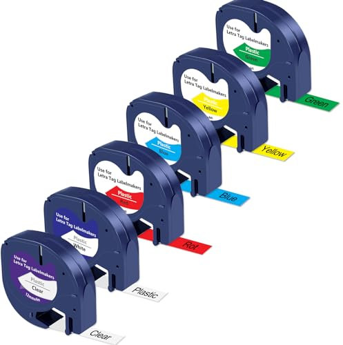 UNOKA Kompatibel für Dymo Etikettenband, Kompatibel für Dymo Letratag Etikettenband Plastic 12mm x 4m, für Dynamo Letra Tag XR LT-100H LT-100T Plus 200B, Schwarz auf Clear/Weiß/Gelb/Rot/Grün/Blau