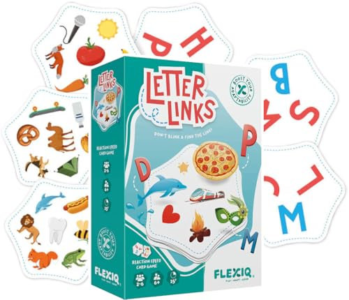 FlexiQ Buchstaben-Links, Kartenspiel für Kinder, ab 6 Jahren, 2-6 Spieler, über 15 Minuten Spieldauer