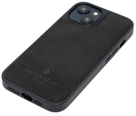 Porter Riley – Lederhülle kompatibel mit iPhone 14. Premium Echtleder-Hülle mit schmaler Rückseite, Bumper, Schale und stoßfestem Case (Reines Schwarz)