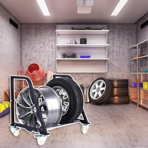 ExkaTe Garagen-Reifenregal für Zuhause auf Rädern, Lagerung mehrerer Reifen auf dem Boden, Organizer für Autoreifen im Innen- und Außenbereich, rollender Felgenständer für Saisonreifen