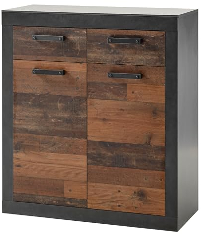 Kommode in Old Used Wood Shabby Design mit Matera grau Schuhschrank Schuhkommode Flur Diele 92 x 104 cm Ward