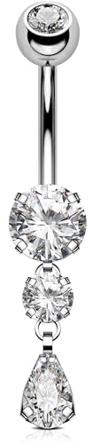 OUFER Body Piercing 14G Internally Titanium Bauchnabelpiercing Belly Bars Navel Piercing Bars Jewellery Nabelpiercing Teardrop Dangle Navel Belly Button Ring