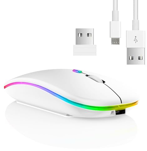 Vinmooog Recargable ratón inalambrico para portatil Raton ​Inalambrico Bluetooth Mouse inalámbrico,Ratón Vertical Raton Ordenador Retroiluminado de 7Colores 3 dpi Receptor USB 2,4GHz Ultra Delgado