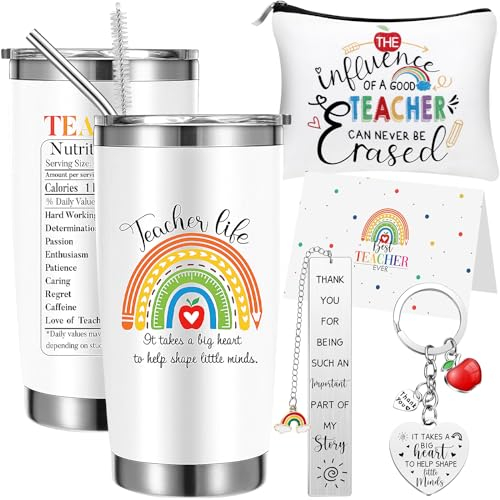 Blulu Teacher Gifts Set Teacher Appreciation Keychain Thank You Bookmark Tumbler Makeup Bag Card for Women Men Nursery Colleague Teacher Tutor Mentor Leaving Graduation Retirement Birthday Presents