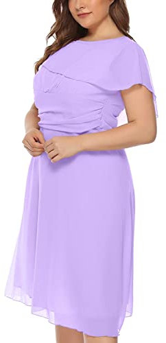 Generisch Robe en mousseline de soie pour femme - Robe de demoiselle d'honneur - Taille haute - Robe de soirée - Robe de cocktail - Robe festive - Grandes tailles, lilas, M