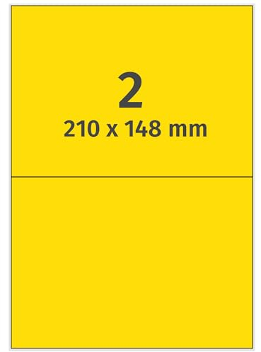 Laser-Etiketten auf A4 Bogen, gelb - 210 x 148 mm - 200 Papier Aufkleber auf 100 Blatt, selbstklebende Universal Klebeetiketten