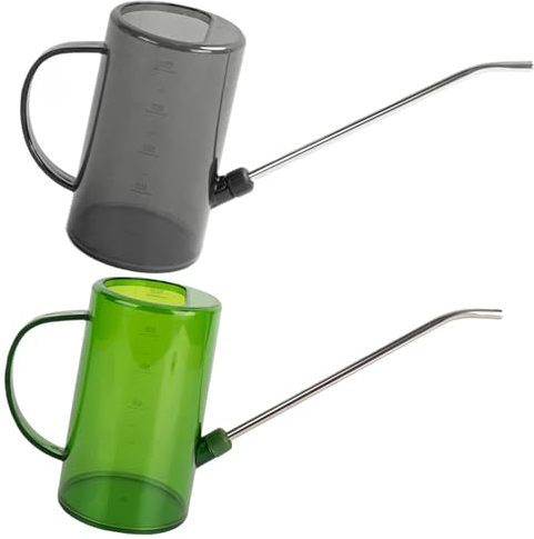 2pcs 1L Capacidad Regadera, Regadera para Interiores, Regadera Plantas, Regadera Plantas con Boquilla Larga y Cabezal Pulverizador Desmontable para Plantas Bonsái De Jardín (Gris/Verde)