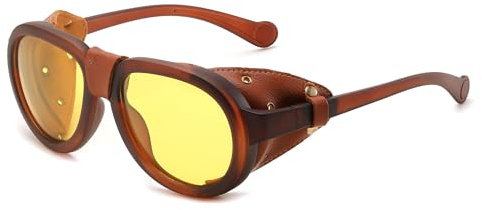 FEISEDY Lunettes de Soleil Vintage Steampunk Polarisées Hommes Femmes Rétro Lunettes Rondes de Vision Nocturne avec Verres Jaunes B0159
