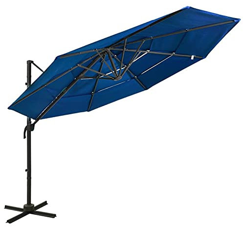 Iiaky Sonnenschirm mit Aluminium-Mast 4-lagig Azurblau 3x3 m Sonnenschirm Balkon Reise Sonnenschirm FüR Koffer