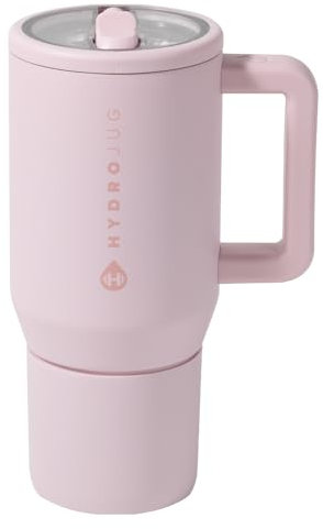HydroJug Traveler - 20 oz Water Bottle with Handle & Flip Straw - Fits in Cup Holder, Leak Resistant Tumbler-Reusable Insulated Stainless Steel & Rubber Base - Gifts for Women & Men, Pink Sand