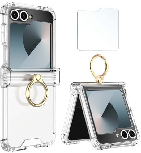 Simpeak Case Compatible with Samsung Galaxy Z Flip 6 5G, Soft Silicone Protective Cover Cases with Metal Ring Replacement for Galaxy Z Flip 6 for Women Men, Anti-Scratch,Shockproof Clear