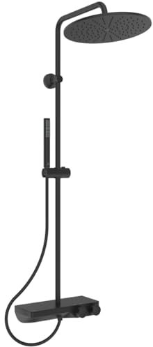 Ideal Standard A7631XG Ceratherm S200 Duschsystem mit Brausethermostat und Ablage – Stick-Handbrause und Kopfbrause Ø 30 cm – Brauseschlauch 150 cm – in Silk Black