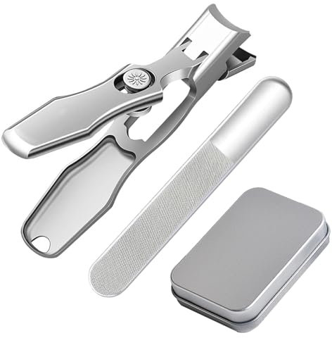 Nail Clippers for Thick Nails,Wide Jaw Opening Nail Clippers with Safety Lock for Ingrown Toenail Fingernail,Heavy Duty No Splash Toenail Clippersfor Men Women Adult Seniors (Silver)