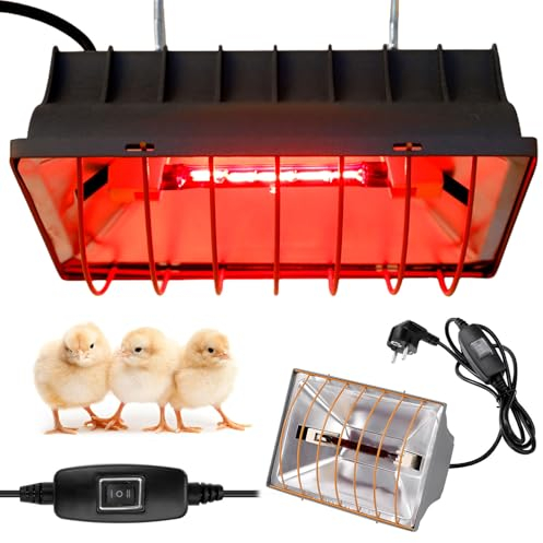 Rotlichtlampe Wärmelampe, 175W Heizungen Für Hühnerställe, Heizlampe Hühnerstall, Wärmelampe Tiere Automatische Thermostatisch Infrarotlampe,Für Küken, Ferkel, Welpen Usw
