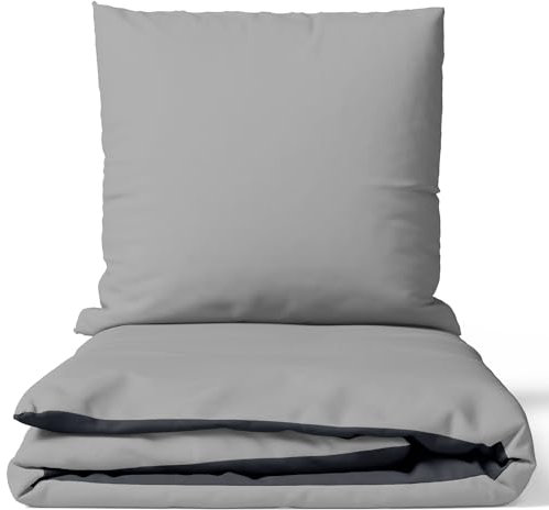 Leonado Vicenti Hochwertige Feinbiber Bettwäsche Silber/Grau 135x200 cm - 100% Baumwolle, Einfarbig und Wendbar, Bettbezug mit verdecktem Reißverschluss