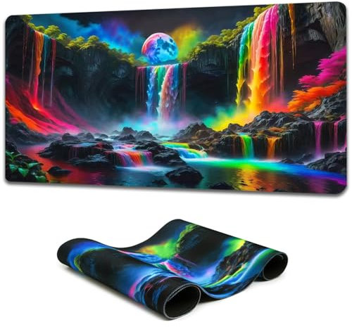 Simpkeely Alfombrilla de Ratón Gaming Grande Cascada Fantástica – Tapete de Escritorio Blacklight Impermeable con Base Antideslizante Extendida – 80 x 30 cm