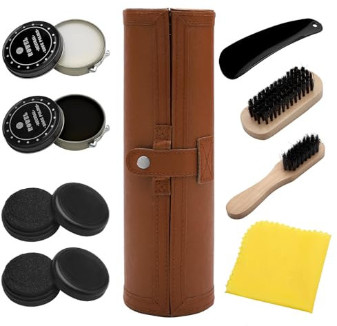 9-teiliges Set Schuhputzsets Schuhputz Pflege Schuhcreme & Pflegeset mit Wachs Schuhbürsten zum polieren Poliertuch Schuhlöffel Schuhpflege Schuhputz Reise Set Polierbürste Holzapplikator Tuch