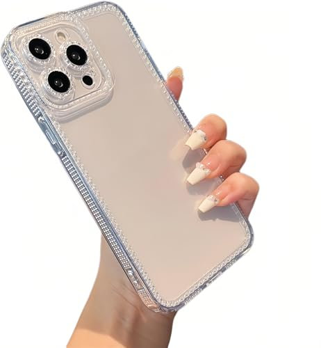 Tybiky Compatible with iPhone 12 Mobile Phone Case Transparent Glitter Bling Rhinestone Diamond Camera Protection Case Shockproof Slim Clear Protective Case Soft TPU Crystal Cover for Women and Girls,