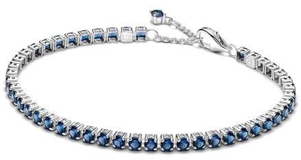 PANDORA Timeless Funkelndes Blaues Tennisarmband aus Sterling Silber mit künstlichen Kristallen, Größe: 18 cm, 591469C02-18