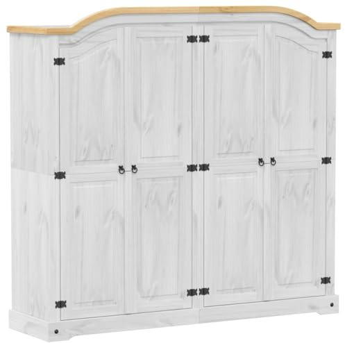 Hommdiy Kleiderschrank kinderzimmer,kleiderschrank massivholz,kleiderschrank Kiefer,Geeigneter Kleiderschrank für Wohnzimmer und Schlafzimmer Corona Weiß 194x52x186 cm Massivholz Kiefer