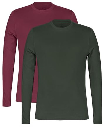Enorsia Mens Long Sleeve Cotton T-Shirt 2 Pack Classic Crew Neck Tees with Soft Breathable Fabric Regular Fit Multi Pack Men t Shirt for Ideal for Comfortable Layering Long Sleeve top