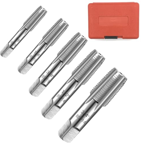 Gewindebohrer Set, 5-teiliges BSP-Rohrgewindebohrer-Set, 1/8 Zoll, 1/4 Zoll, 3/8 Zoll, 1/2 Zoll, 3/4 Zoll 3/4 Zoll BSP Gewindebohrer-Set, Kohlenstoffstahl Handgewindebohrer für genaue Gewinde