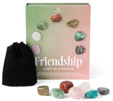 Myga Healing Crystals - Natural Tumbled & Polished Gemstone Set for Meditation, Yoga, Reiki, and Chakra Balancing - Spiritual Gift for Women & Men with Storage Pouch & Gift Box (Friendship)