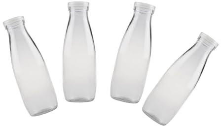 IMIKEYA 4pcs Glass Milk Bottles Leakproof Lids Juice Yogurt Containers Dishwasher Safe for Lunchboxes