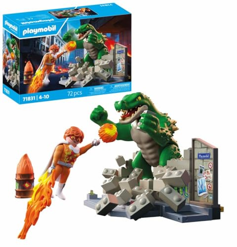 PLAYMOBIL | Heroes | Helden-Showdown mit der Riesenechse | Spielzeug ab 4 Jahren | Geschenk für Kinder | Spannendes Action-Set | Mit beweglicher Riesenechse und durchbrechbarer Mauer | 71831