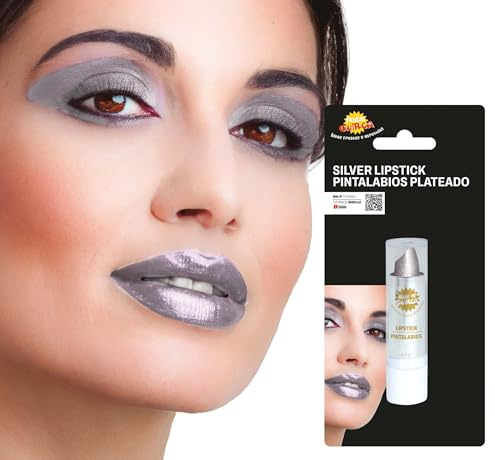 FIESTAS GUIRCA | Party Lippenstift Silber Damen - Metallic - 3,5G | Metallischer Glanz | Sichtbare Silberfarbe | Drehstift | 3,5G | Halloween, Karneval & Fasching, Silvester