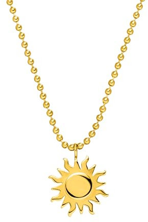 Purelei® Damen Sonnen-Kette – Filigrane Kugelkette mit Sonnen-Anhänger aus Edelstahl (18K vergoldet, Silber, Roségold) | Verstellbare Länge 50/55 cm (Gold)