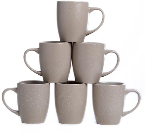 HOMD Coffee Cup Set 6-12oz Large Handle Ceramic Cup for Coffee, Soup, Tea, Milk, Latte, hot Cocoa, Ladies, Men-New Porcelain Mug Set (Oatmeal)