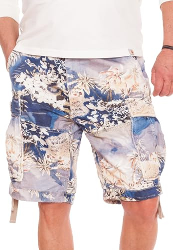 Jet Lag Herren Cargo Shorts 17-131 mit floralem Muster, Blue Flower, W42
