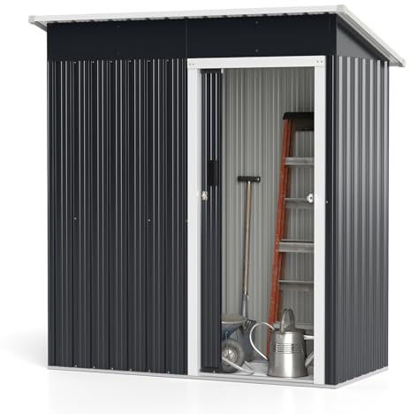 COSTWAY Gartenhaus Metall, 163 x 86 cm Geräteschuppen Wetterfest mit abschließbarer Schiebetür & Satteldach, Gerätehaus Outdoor für Fahrräder, Mülltonnen, Werkzeuge