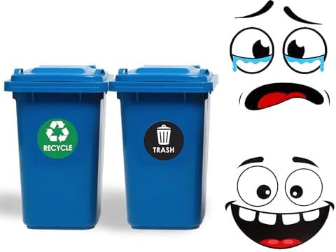 HBJSP Funny Wheelie Bin Stickers, 4 Sheets Self-Adhesive Cartoon Dustbin Sticker for Wheelie Bins, Cute Dustbin Sticker with Easy Peel & Stick Design