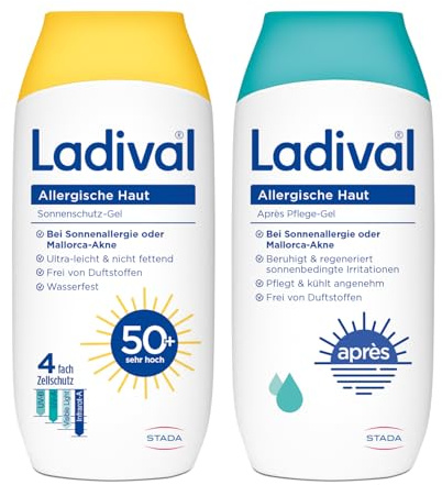 Bundle aus Ladival Après Pflege Gel 200ml und Ladival Allergische Haut Sonnenschutz Gel LSF 50 bei Sonnenallergie und Mallorca-Akne, Sonnencreme 200ml