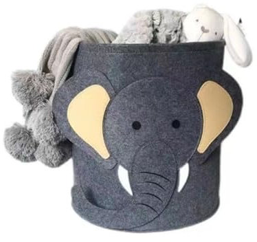 Toy Basket, 35cm x 35cm Kids Toy Storage Basket for Baby Nursery, Elephant Design Felt Storage Basket, Perfect for Organizing Toys, Baby Clothes, and Blankets in Kids Room or Play Area (Gray)