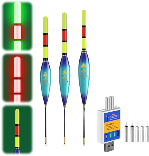 LED Posen Angeln Set mit Bissanzeiger, Doppelfarbige Nachtfischboje, Leuchtposen Angel 4g/5g/6g/7g/8g/9g Tragkraft, Inkl. Batterien Ladegerät, Angelzubehör Für Fluss und See (4g/6g/8g-B)
