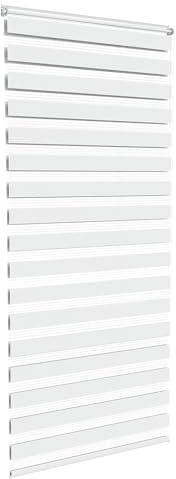 Aufun Doppelrollo Klemmfix ohne Bohren 100 x 220 cm (B x L) Klemmrollo Sonnenschutzrollo Fensterrollo mit Kettenzug für Fenster & Türen, Zebrarollo Seitenzugrollo Moderner Sichtschutz, Weiß