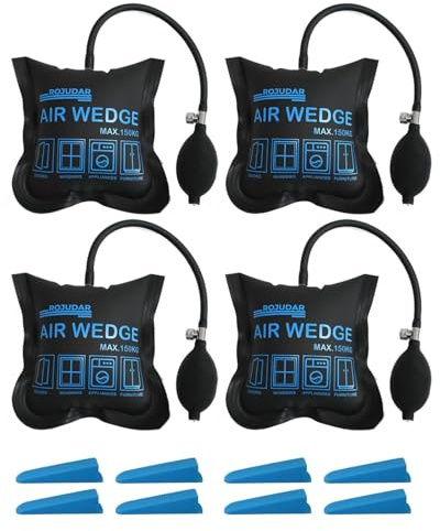 ROJUDAR 4Pack Air Wedge with 8 Plastic Wedges, Air Bags for Lifting Door Load-bearing 150Kg, Durable TPU Door Lifter for Door Window Cabinet Installation and Heavy Objects Tasks