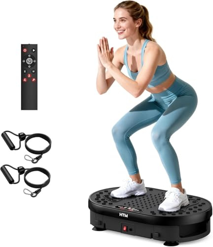HTM Plateforme Vibrante Oscillante avec Télécommande, Plaque Vibrante Fitness avec 120 Niveaux De Vitesse, 9 Modes De Programme, Minuteur 15 Min, Charge Max 136 Kg