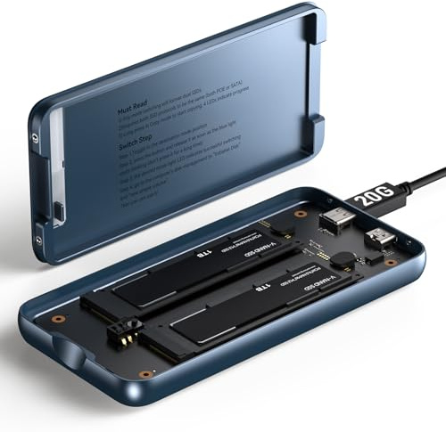 NEWQ Dual-Bay-SSD-Gehäuse für M.2 2280 mit Klonmodus & RAID 0/1 & JBOD, 20 Gbit/s, kompatibel mit PCIe NVMe – Offline-Duplikator für Festplatten