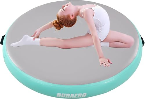 Aufblasbare Airspot Trainingsmatte, Runde Tumbling & Gymnastikmatte für Sprung, Balance und Techniktraining, Fitness & Training, Indoor & Outdoor, Mintgrün